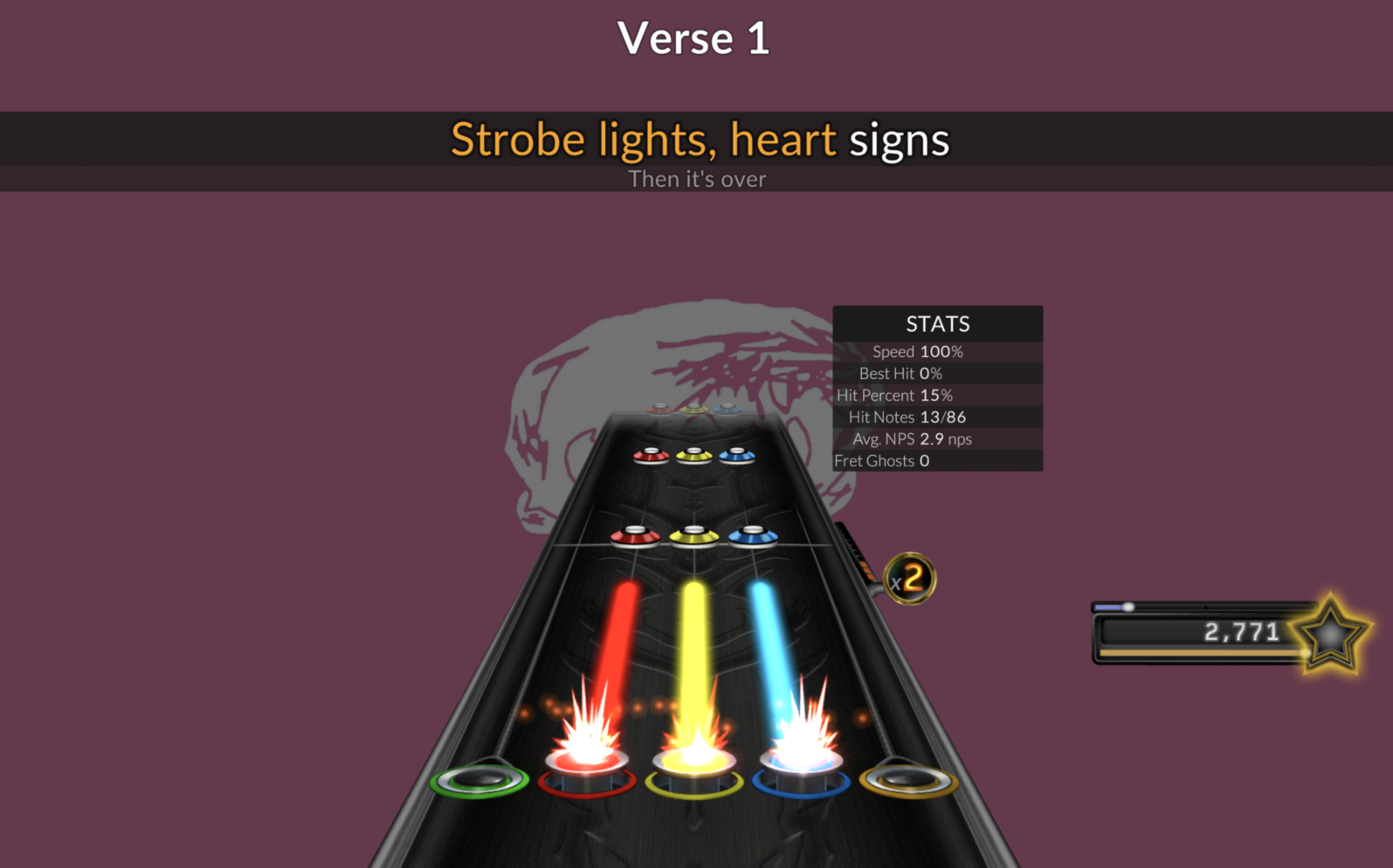 lyrics and notes gliding across the screen in clone hero